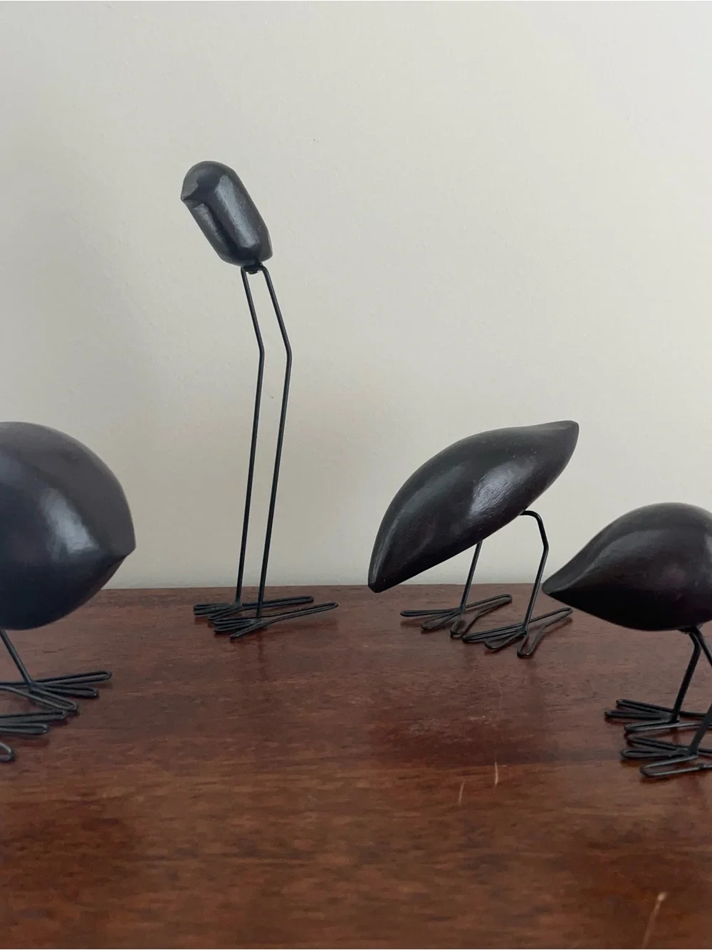 IKEA Dark Wood Bird Figures FISKELAGE Minimalist Modern Metal Legs - SET OF 4